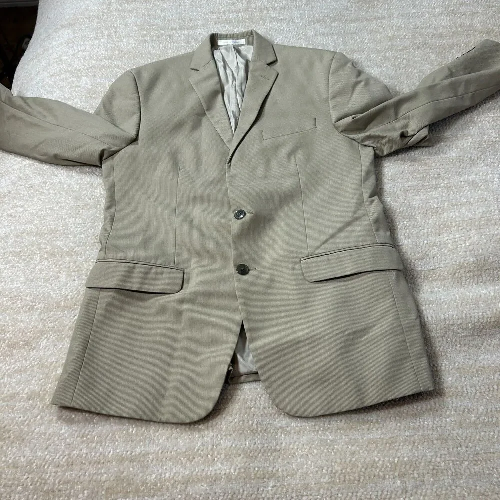 Calvin Klein Beige Pinstripe Blazer Jacket Size 40R Regular Fit